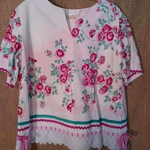 Upcycled Floral Pink and White Women's Top